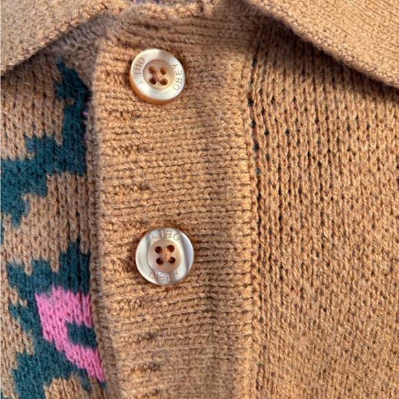 Obey Men's Washer Sweater with Pink and Green Floral Pattern - Picture 8 of 10